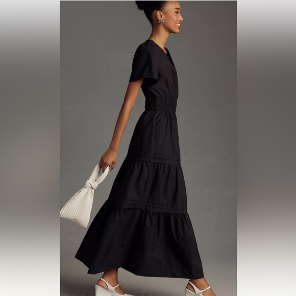 Anthropologie Dresses & Skirts - Anthropologie The Somerset Maxi Dress Poplin Edition Tiered Smocked Waist Black